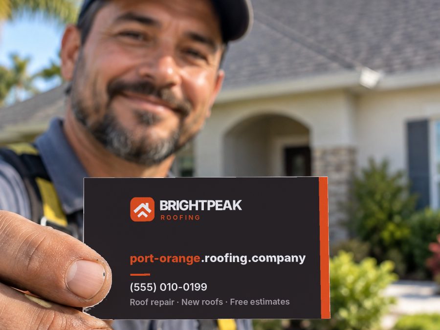 port-orange.roofing.company on a roofer's business card
