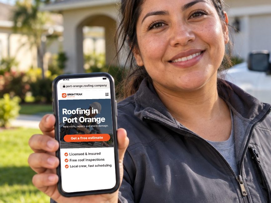 port-orange.roofing.company open in a phone browser